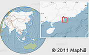 Savanna Style Location Map of Macau, highlighted continent, hill shading
