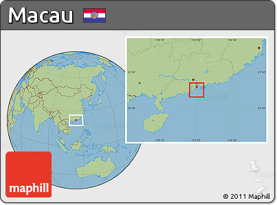 Savanna Style Location Map of Macau, hill shading inside