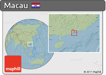 Savanna Style Location Map of Macau, hill shading