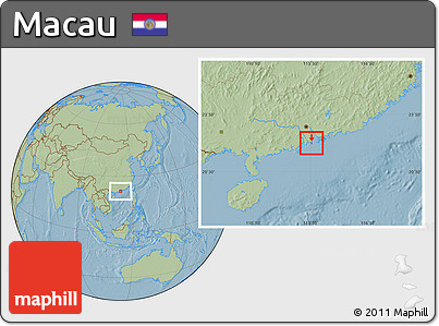 Savanna Style Location Map of Macau, hill shading