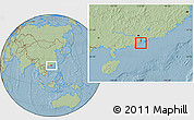 Savanna Style Location Map of Macau, hill shading