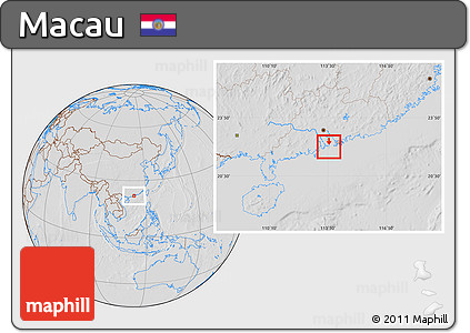 Savanna Style Location Map of Macau, lighten, desaturated, hill shading