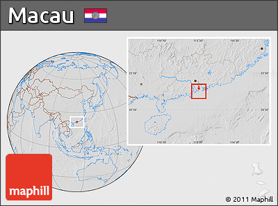 Savanna Style Location Map of Macau, lighten, desaturated, hill shading