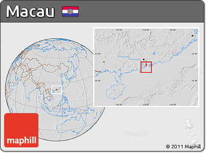 Savanna Style Location Map of Macau, lighten, desaturated, hill shading