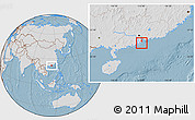 Savanna Style Location Map of Macau, lighten, desaturated, land only, hill shading