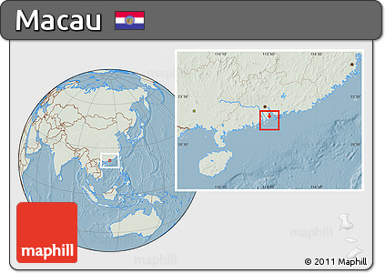 Savanna Style Location Map of Macau, lighten, land only, hill shading