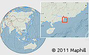 Savanna Style Location Map of Macau, lighten, land only, hill shading