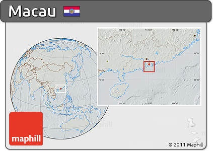 Savanna Style Location Map of Macau, lighten, semi-desaturated, hill shading