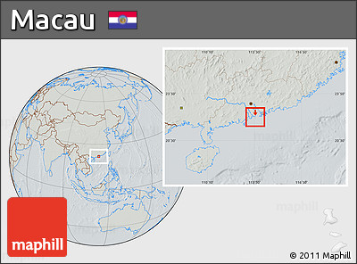 Savanna Style Location Map of Macau, lighten, semi-desaturated, hill shading