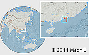 Savanna Style Location Map of Macau, lighten, semi-desaturated, land only, hill shading