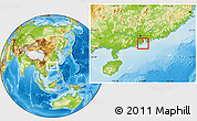 Savanna Style Location Map of Macau, physical outside, hill shading