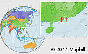 Savanna Style Location Map of Macau, political outside, hill shading