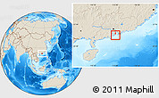 Savanna Style Location Map of Macau, shaded relief outside, hill shading