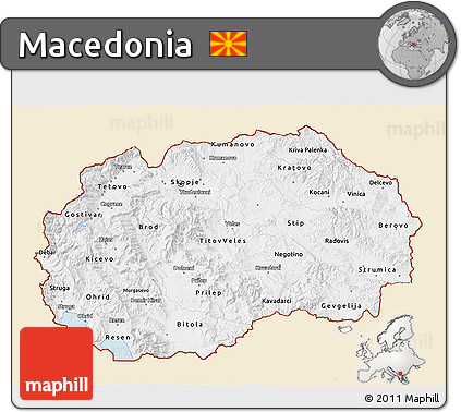 Classic Style 3D Map of Macedonia, single color outside