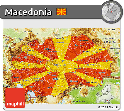 Flag 3D Map of Macedonia, physical outside, flag rotated