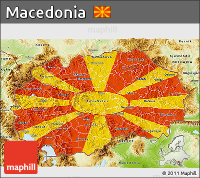 Flag 3D Map of Macedonia, physical outside, flag rotated