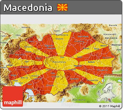 Flag 3D Map of Macedonia, physical outside, flag rotated