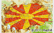 Flag 3D Map of Macedonia, physical outside, flag rotated