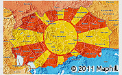Flag 3D Map of Macedonia, political shades outside, flag aligned to the middle