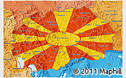 Flag 3D Map of Macedonia, political shades outside, flag rotated