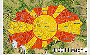 Flag 3D Map of Macedonia, satellite outside, flag aligned to the middle