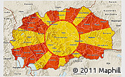 Flag 3D Map of Macedonia, shaded relief outside, flag aligned to the middle