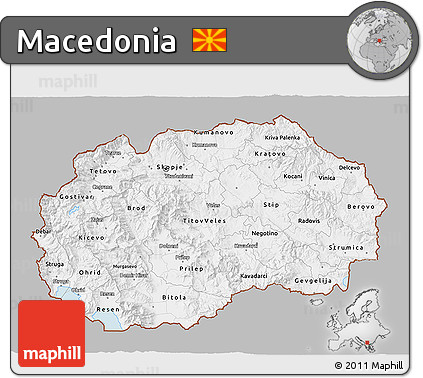 Gray 3D Map of Macedonia, single color outside