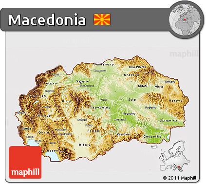 Physical 3D Map of Macedonia, cropped outside