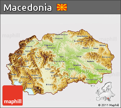 Physical 3D Map of Macedonia, cropped outside