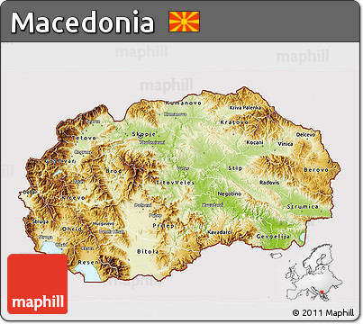 Physical 3D Map of Macedonia, cropped outside