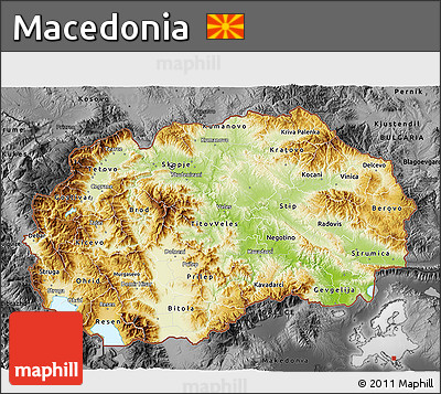 Physical 3D Map of Macedonia, darken, desaturated