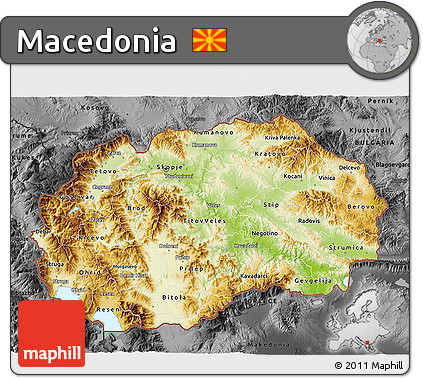 Physical 3D Map of Macedonia, darken, desaturated