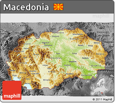 Physical 3D Map of Macedonia, darken, desaturated
