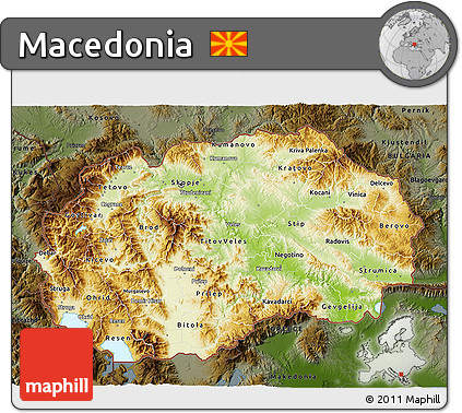 Physical 3D Map of Macedonia, darken