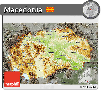 Physical 3D Map of Macedonia, darken, semi-desaturated