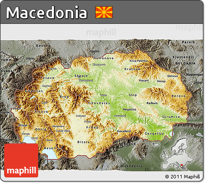 Physical 3D Map of Macedonia, darken, semi-desaturated