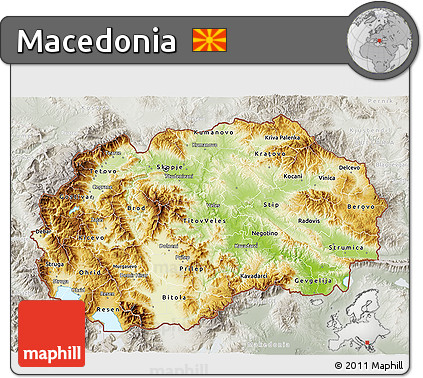 Physical 3D Map of Macedonia, lighten, semi-desaturated
