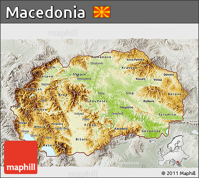 Physical 3D Map of Macedonia, lighten, semi-desaturated