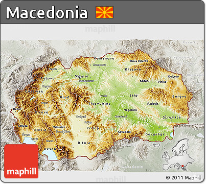 Physical 3D Map of Macedonia, lighten, semi-desaturated