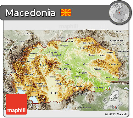 Physical 3D Map of Macedonia, semi-desaturated