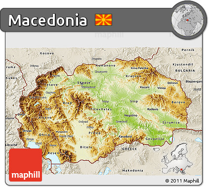 Physical 3D Map of Macedonia, shaded relief outside