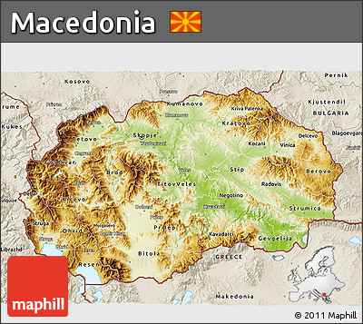Physical 3D Map of Macedonia, shaded relief outside
