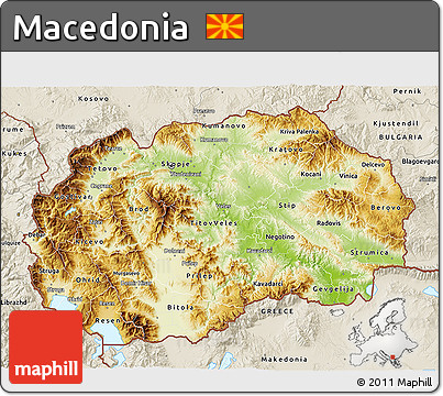 Physical 3D Map of Macedonia, shaded relief outside