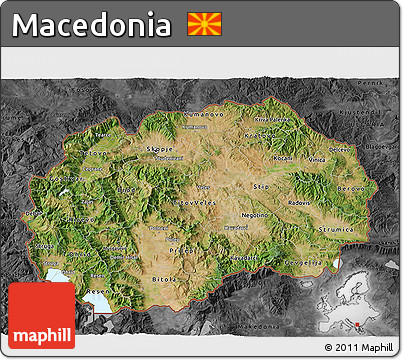 Satellite 3D Map of Macedonia, darken, desaturated