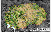 Satellite 3D Map of Macedonia, darken, desaturated