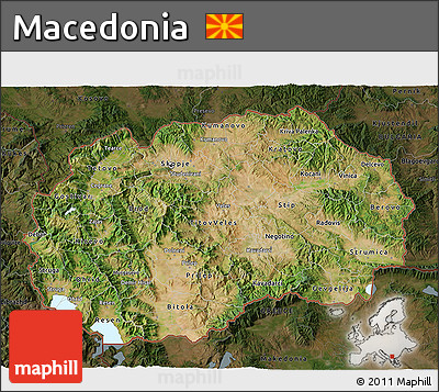 Satellite 3D Map of Macedonia, darken