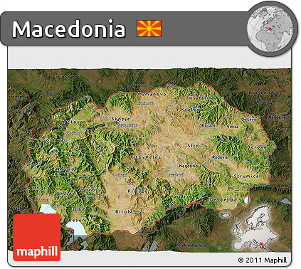 Satellite 3D Map of Macedonia, darken