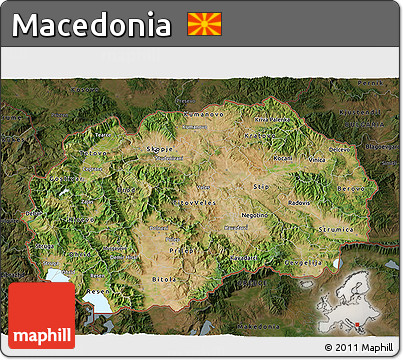 Satellite 3D Map of Macedonia, darken