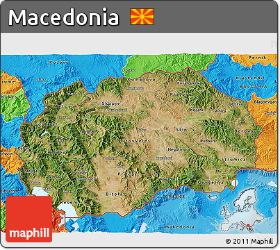 Satellite 3D Map of Macedonia, political outside