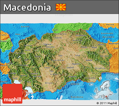 Satellite 3D Map of Macedonia, political outside